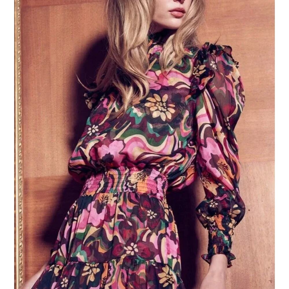 Misa Los Angeles Dress XS Gianna Floral Mini Groove Retro Multicolor Artsy Boho - Picture 5 of 16